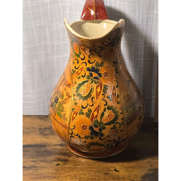 Satsuma Pitcher Vase Orange‎ Brown Vintage - Picture 3 of 13